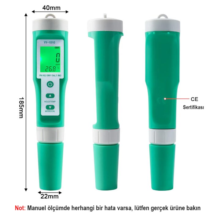 Yieryi 10'u 1 Arada Su Kalitesi Test Cihazı pH/TDS/EC/Tuzluluk/Sıcaklık/S.G/ORP/H2/Verimlilik/Direnç Ölçer